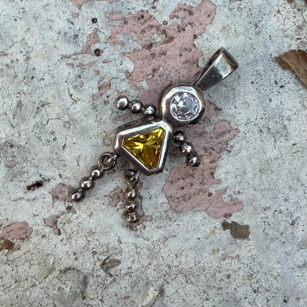 Silver‎ November zirconia girl birth stone vintage pendant